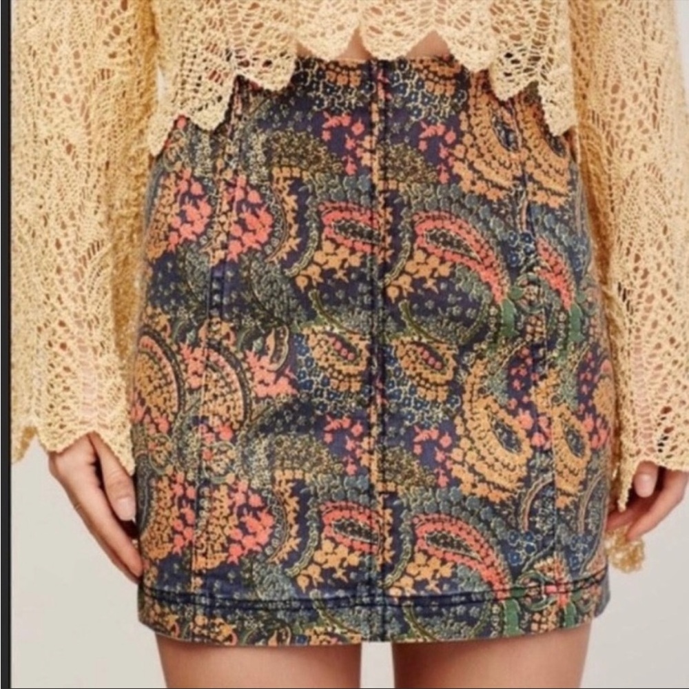 NWOT Free People Modern Femme Paisley Denim Skirt size 4